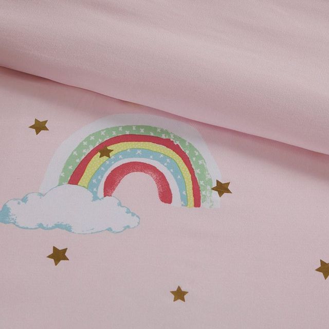 Olliix by Mi Zone Kids Alicia Pink Twin Rainbow Metallic Printed Stars Complete Bed and Sheet Set-4