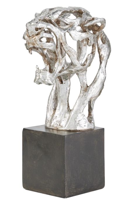 Deco Marche Silver Polystone Leopard Decorative Sculpture-0