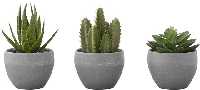 Monarch Specialties Inc. 3-Piece Grey 6" Tall Artificial Potted Succulent-0