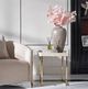Michael Amini® Lisbon Silken Matte Cream Side Table with Gold Base-1