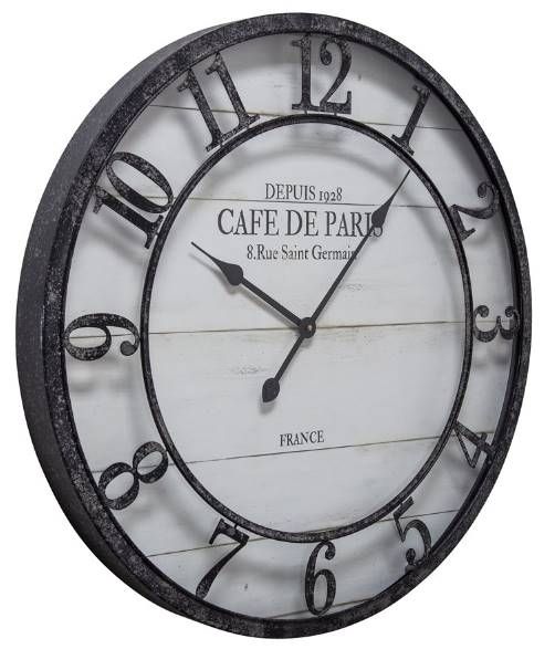 YHD Cafe De Paris Black/White Shiplap Wall Clock-1