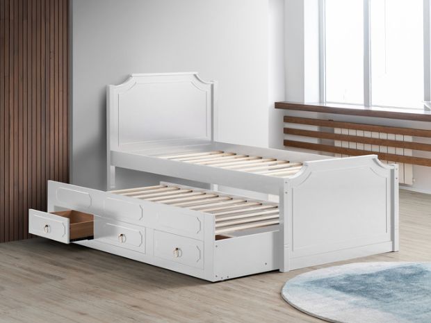 Milton Greens Stars White Twin Scalloped Top Wooden Platform Bed with Trundle-3