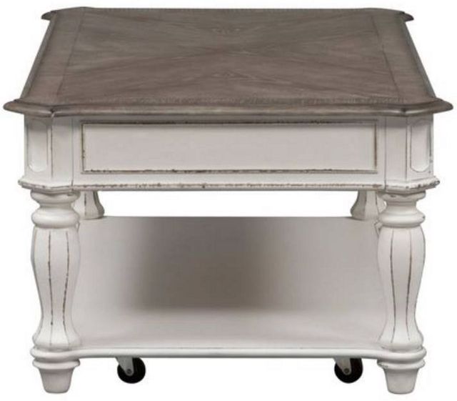 Liberty Furniture Magnolia Manor Weathered Bark Cocktail Table with Antique White Base-3