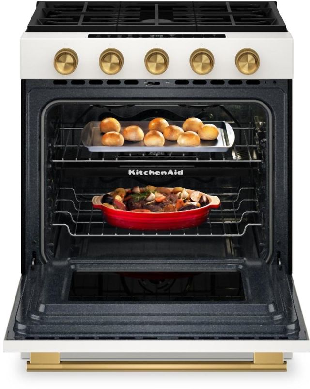 KitchenAid® 30” Porcelain White Slide-In Gas Range with Convection Cooking Modes and 2-in-1 Burner-3