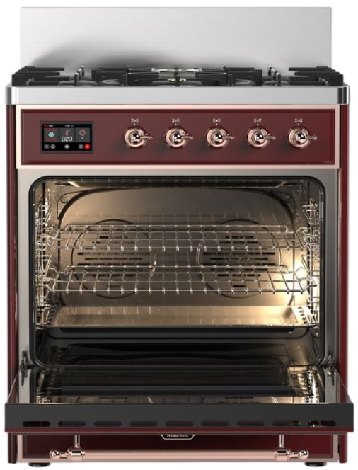 Ilve® Majestic III 30" Burgundy Pro Style Dual Fuel Natural Gas Range with Triple Glass Door and Copper Trim-2