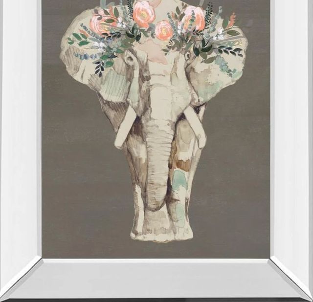 Classy Art Flower Crown Elephant II by Jennifer Goldberger Mirror Framed Wall Art-1
