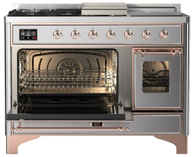 Ilve® Majestic III 48" Stainless Steel Pro Style Dual Fuel Natural Gas Range with Triple Glass Door and Copper Trim-3
