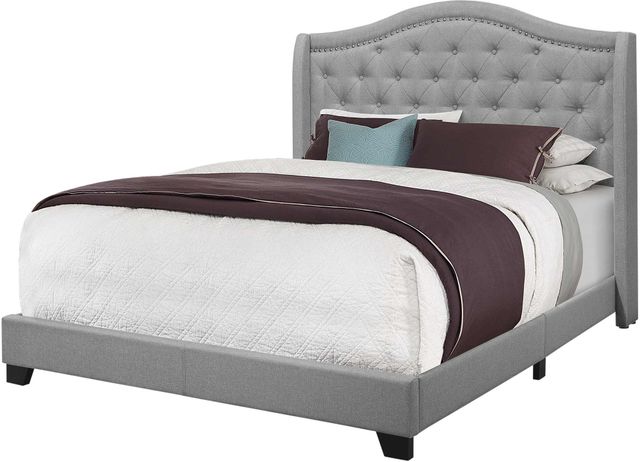 Monarch Specialties Inc. Grey Linen with Chrome Trim Queen Bed-2
