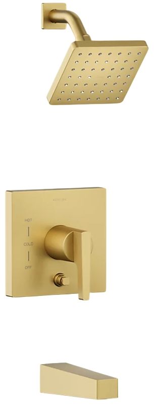 KOHLER® Honesty® Rite-Temp® Vibrant Brushed Moderne Brass 2.5 GPM Bath and Shower Trim Kit with Push-Button Diverter-0