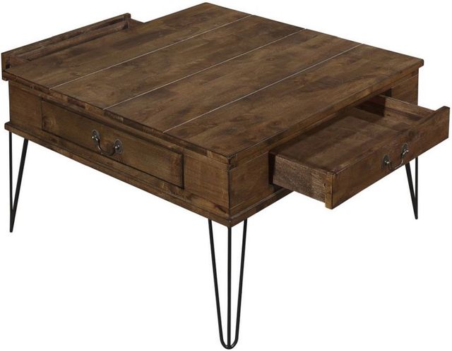 Mazin Furniture Shaffner Rustic Oak Square Coffee Table with Black Hairpin Legs-1
