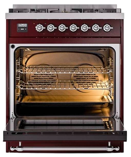 Ilve® Nostalgie II Noblesse 30" Burgundy Pro Style Dual Fuel Range with Chrome Trim-2
