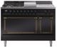Ilve® Nostalgie II Noblesse 48'' Glossy Black Pro Style Dual Fuel Range with Burnished Trim-0