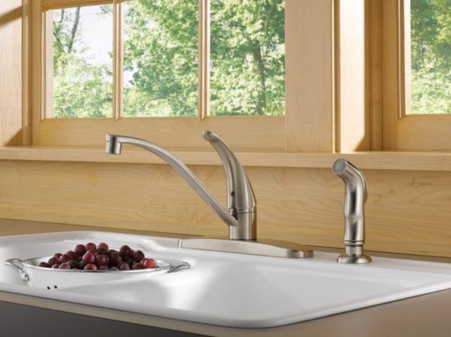 Peerless Core Stainless 8" Single Handle Kitchen Faucet with Side Sprayer-1