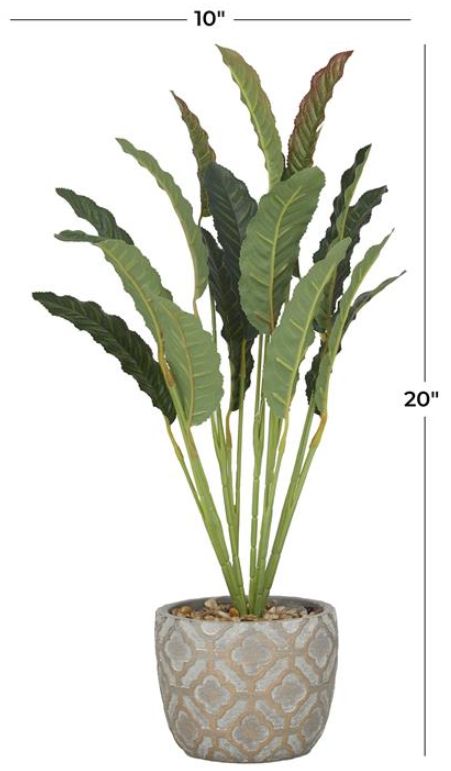 Deco Marche Green Faux Foliage Crotons Artificial Plant with Realistic Leaves and Geometric Patterned Pot-2