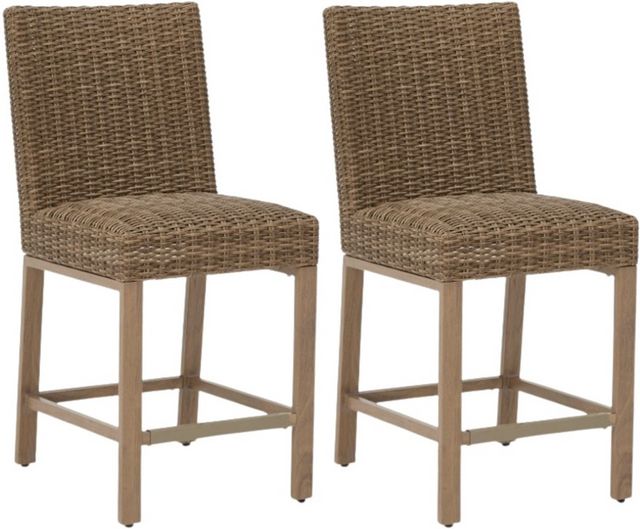 Signature Design by Ashley® Walton Bridge 2-Piece Driftwood Aluminum/Resin Outdoor Bar Stool Set