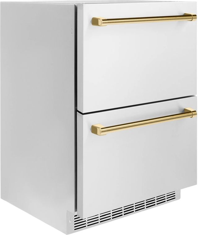 ZLINE Autograph Edition Touchstone 4.6 Cu. Ft. Stainless Steel Outdoor-Rated Refrigerator Drawers with Polished Gold Handles-1