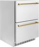 ZLINE Autograph Edition Touchstone 4.6 Cu. Ft. Stainless Steel Outdoor-Rated Refrigerator Drawers with Polished Gold Handles-1
