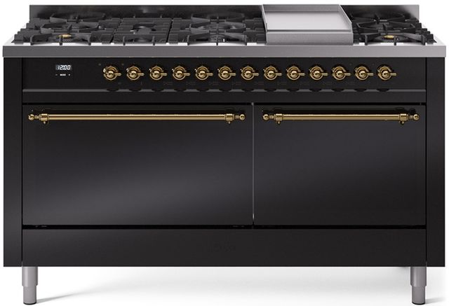 Ilve® Nostalgie II Series 60" Glossy Black Pro Style Dual Fuel Range-0