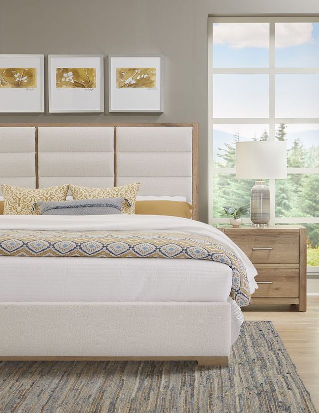 LM Co Home By Vaughan-Bassett Crafted Oak by Ben & Erin Napier Bleached White Queen Upholstered Panel Bed-3