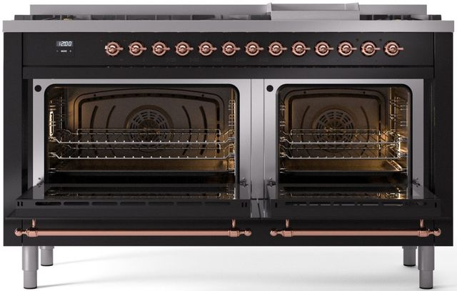 Ilve® Nostalgie II Series 60" Glossy Black Pro Style Dual Fuel Range-1