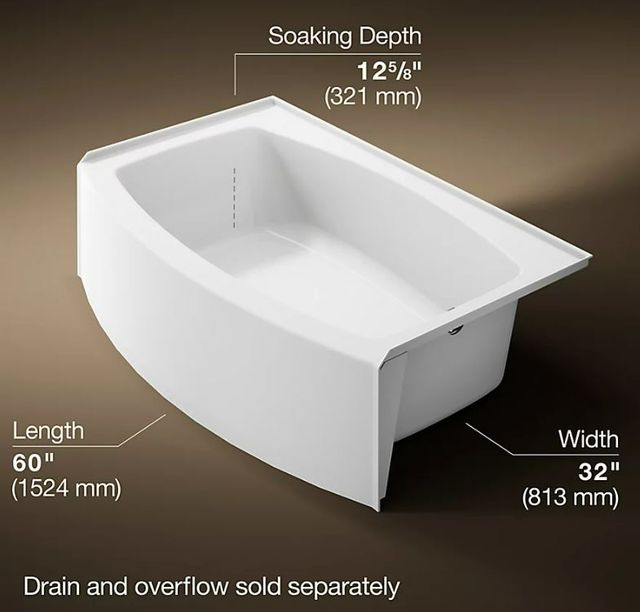 KOHLER® Expanse® White 60" x 32" Alcove Bath - Right Drain-3