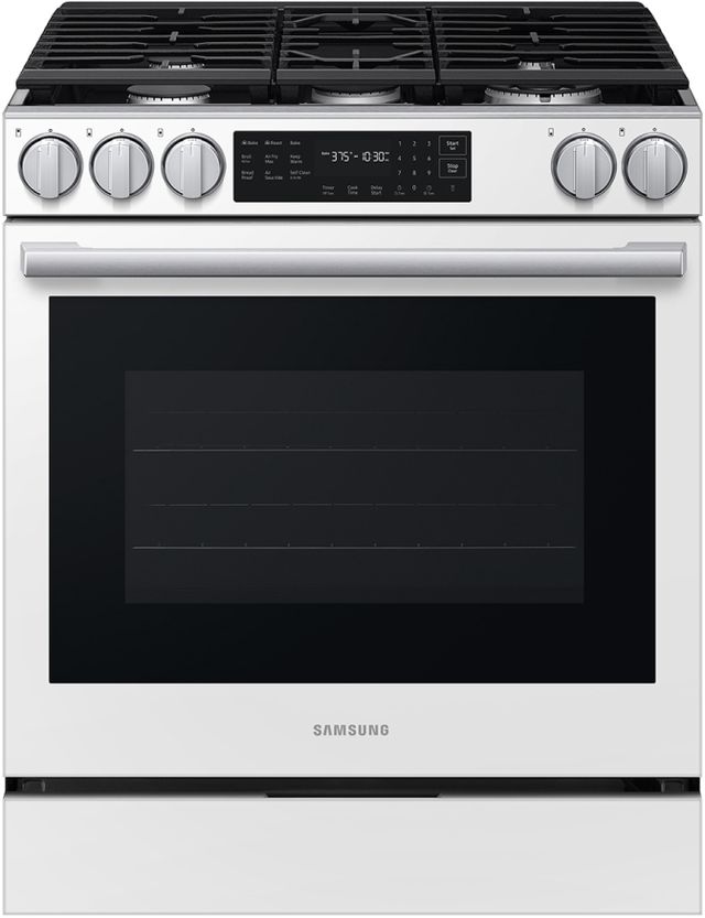 Samsung Bespoke 30" White Glass Smart Slide-In Gas Range with True Convection-0