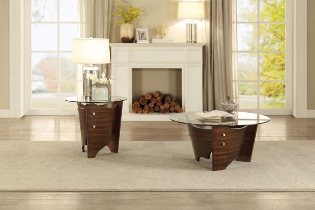 Mazin Furniture Laszlo Brown Round Glass Top Coffee Table-1