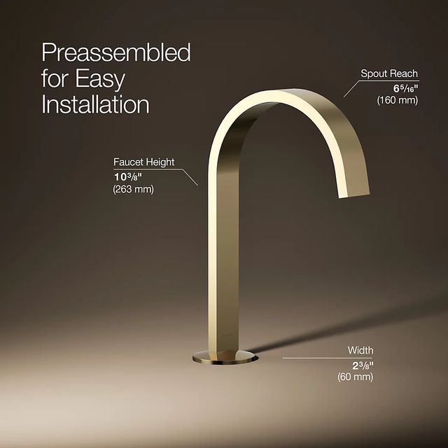 KOHLER® Components® Vibrant French Gold Bathroom Sink Faucet Spout with Ribbon Design-4