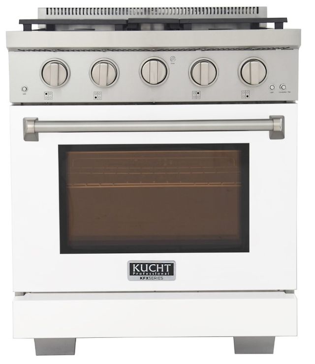 Kucht Professional KFX Series 30" Stainless Steel Pro Style Propane Gas Range with White Door and True Simmer Burners-0