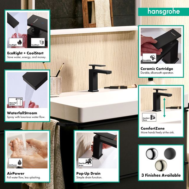 Hansgrohe Tecturis E Matte Black Single-Hole Faucet 110 with Pop-Up Drain-1
