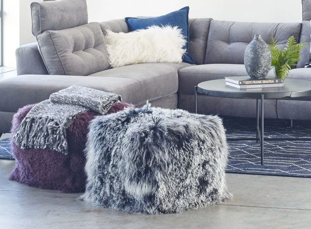 Moe's Home Collection Lamb Fur Black Snow Pouf-1