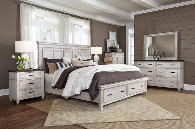 Caraway Aged Ivory King Storage Bed, Dresser and Mirror