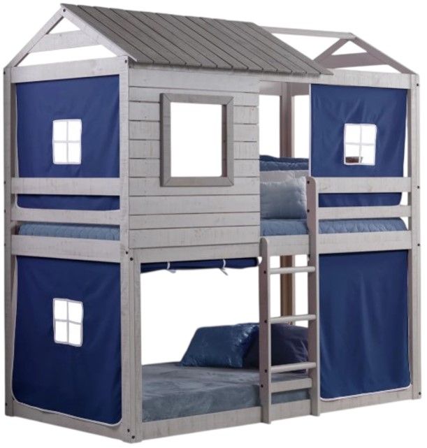 Donco Kids Deer Blind Blue/Rustic Light Gray Youth Twin/Twin Bunkbed with Tent Kit-0