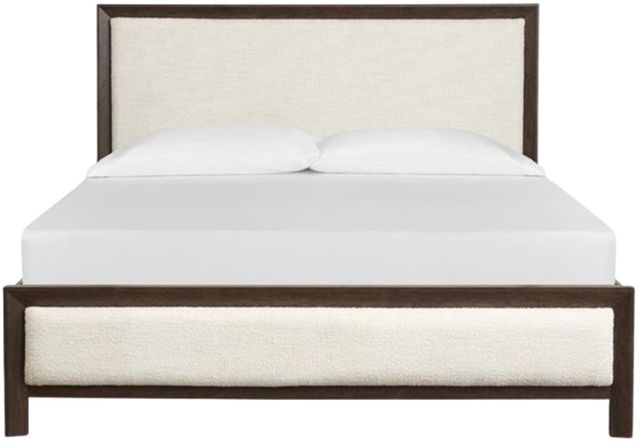 Magnussen Home® Llewellyn Columbian Walnut/Merino Pearl Upholstered Queen Panel Bed-1