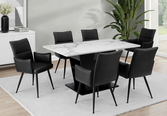 Monarch Specialties Inc. White 36" x 60" Stone Top Dining Table with Black Laminate Base-1