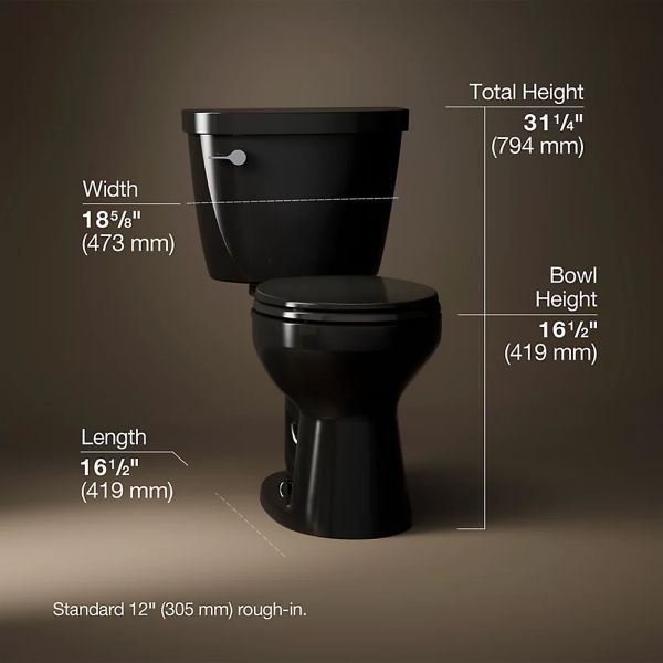 KOHLER® Cimarron® Black 2-Piece Round-Front Toilet, 1.6 Gpf-4