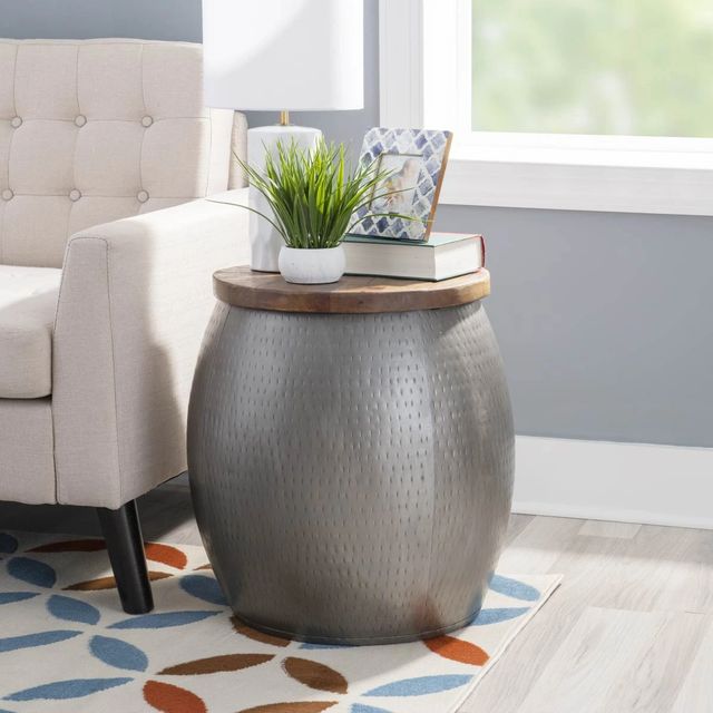 Powell® Dreyfus Silver Drum Side Table-1
