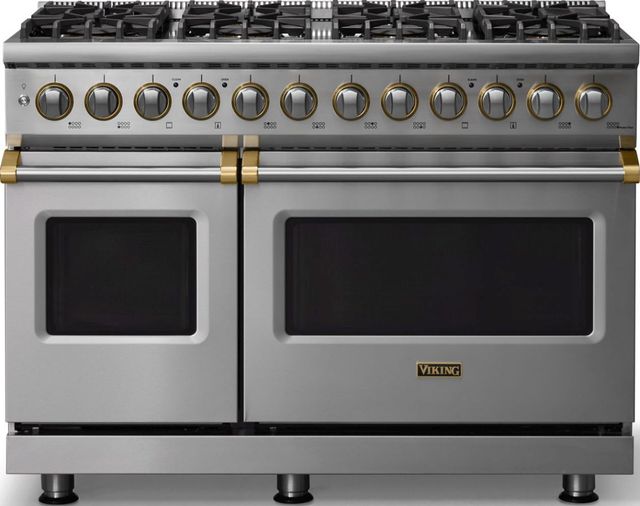 Viking® 5 Series 48" Stainless Steel Pro Style Dual Fuel (LP) Range with Brushed Brass Trim-0