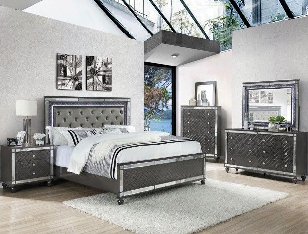 Crown Mark Refino Gray King Upholstered Panel Bed-2