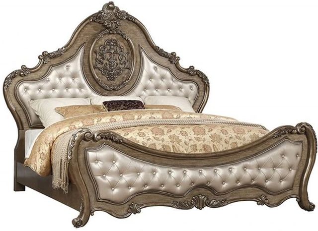 ACME Furniture Ragenardus White/Vintage Queen Upholstered Panel Bed-0