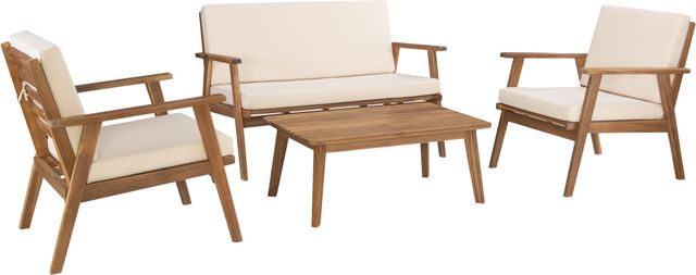 Linon Cosgrove 4-Piece Natural Fabric/Wooden Outdoor Conversation Set-1