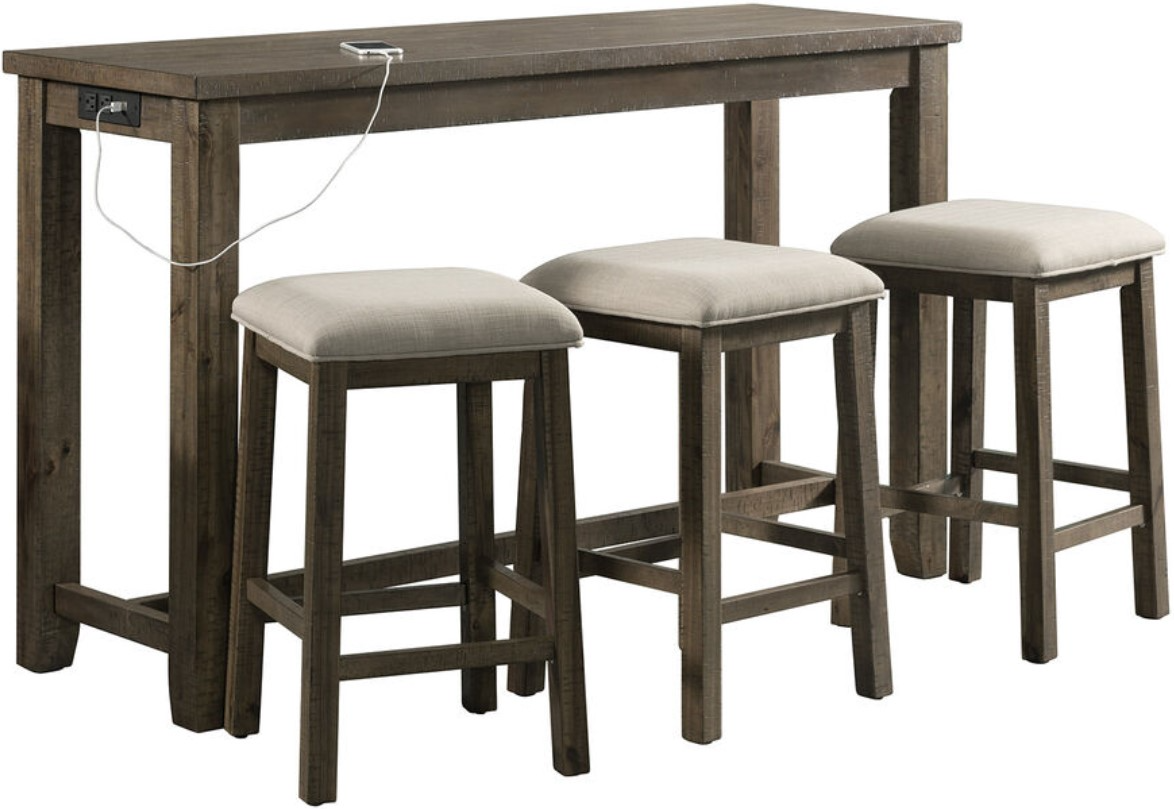 ★ Private Bar Counter Set Elements International Stone 4-Piece Gray Occasional Bar