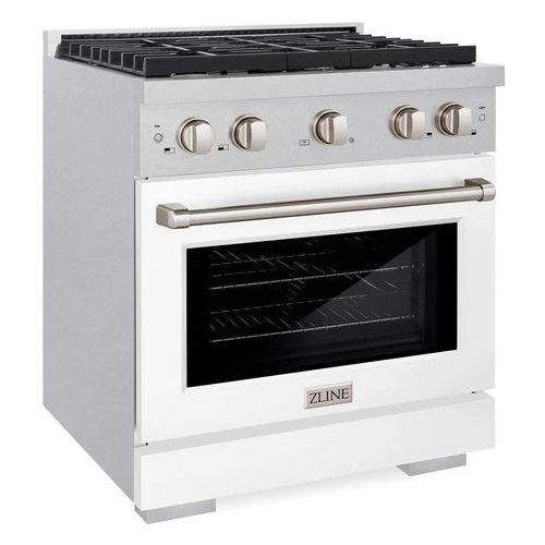 ZLINE 30" Satin Stainless Steel Pro Style Gas Range with White Matte Door-2