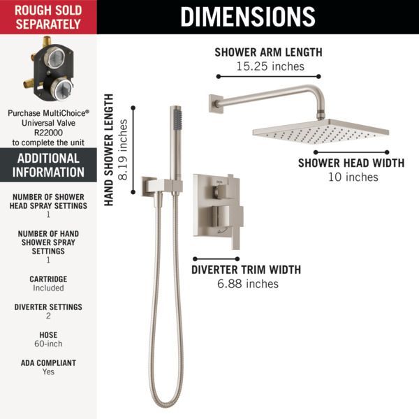 Delta Modern Monitor® 14 Series Spotshield Brushed Nickel Shower with Raincan and Hand Shower-2