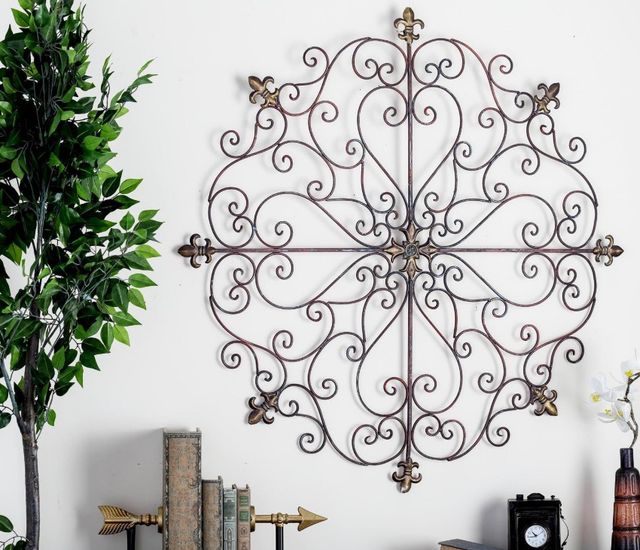 Deco Marche Brown Fleur De Lis Scrolled Medallion Wall Decor-3
