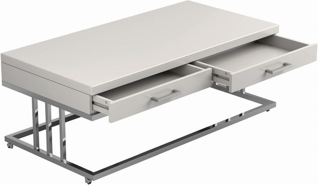 Coaster® Dalya Glossy White Two Drawers Rectangular Coffee Table with Chrome Base-4