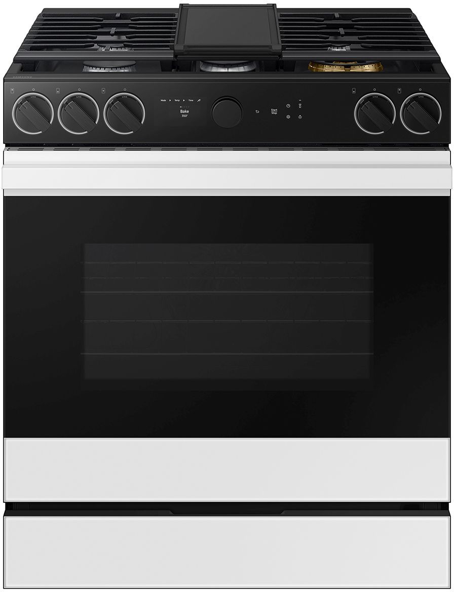 Samsung Bespoke 30" White Glass Slide In Gas Range