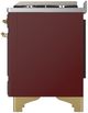 Ilve® Majestic III 60" Burgundy Pro Style Dual Fuel Natural Gas Range with Griddle and Brass Trim-3