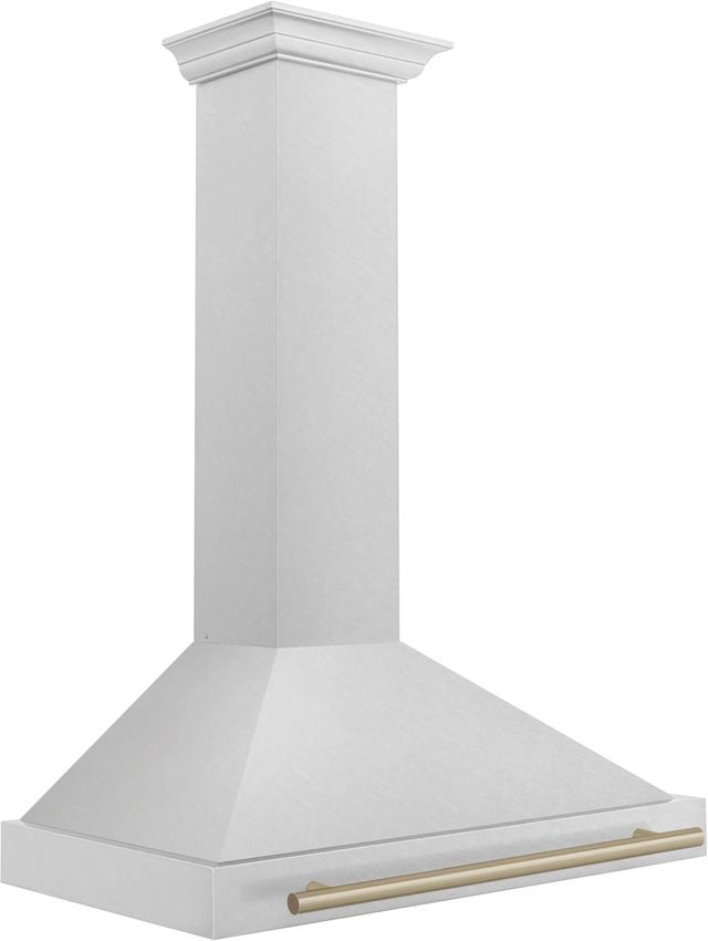 ZLINE Autograph Edition 36" Finger Resistant Satin Stainless Steel Convertible Wall Mounted Range Hood with Champagne Bronze Handle-3