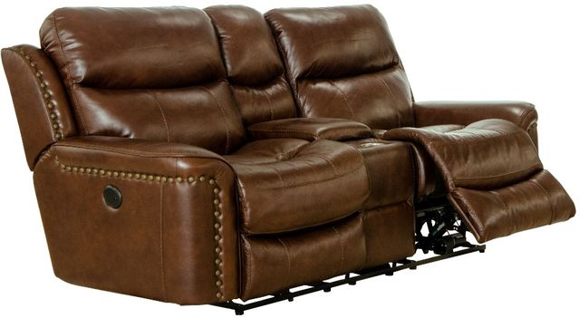 Catnapper® Ceretti Brown Leather Power Reclining Console Loveseat-2